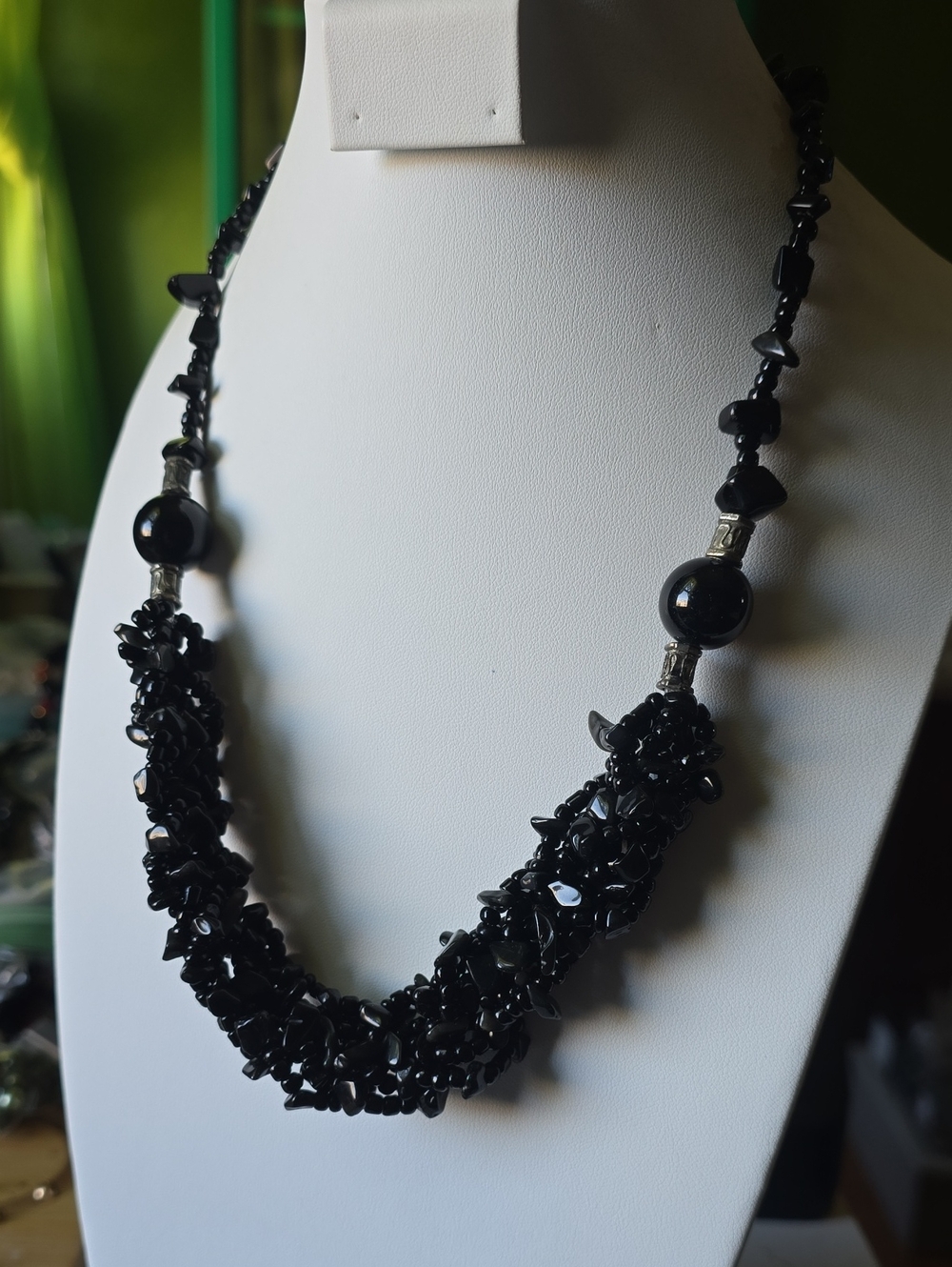 Sleek Black Beaded Cluster Necklace - Women Jewelry